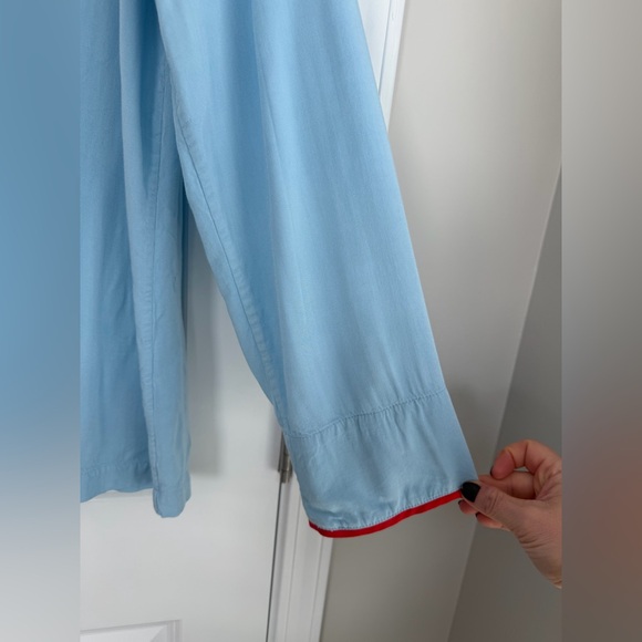 SLEEPER Women’s Long Sleeve Button Down Pajama Top Blue Red Trim Size Large - Picture 5 of 11